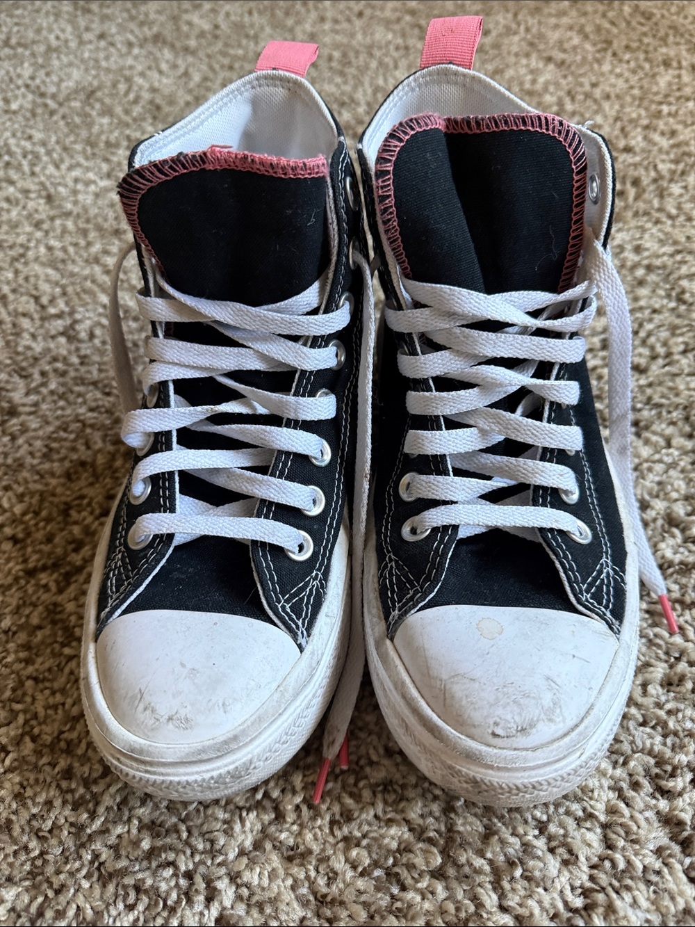 Converse Black Canvas High-Top Sneakers with Coral Accents